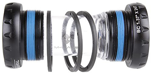 M-WAVE Tretlager mit Gewinde : schwarz-transparent, für Shimano, Kunststoff, außenliegende, CNC-gefräste Aluminium-Lagerschalen, BSA Gewinde, Industriekugellager