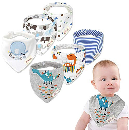 Minizone Baby Halstücher 6er Set, Superweiche und Saugfähige Dreieckstücher aus Baumwolle Sabberlätzchen Baby mit Süßen Designs für Jungen