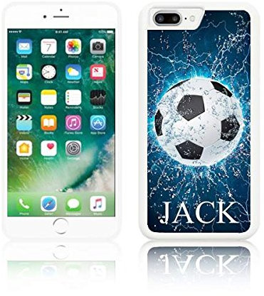 Personalised 'Blue Soccer Football with NAME ' Silicone TPU Case for all Apple IPHONES (iPhone 12 Pro Max, BLACK)