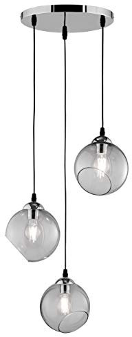 Reality Leuchten Pendelleuchte Clooney R30073054, Metall Chrom, Glas rauchfarbig, exkl. 1x E27