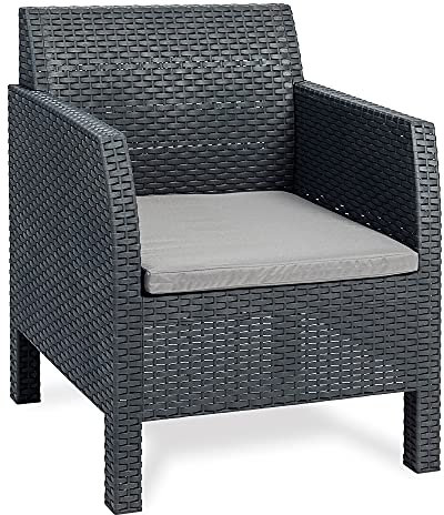 Ondis24 Madrid Lounge Sessel aus Kunststoff in Rattan Optik mit Lounge Kissen anthrazit (1: Sessel)