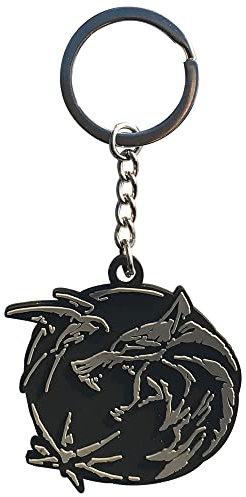 Elbenwald Witcher Schlüsselanhänger Wolf Logo Metall schwarz, 5,7 x 5,7 cm