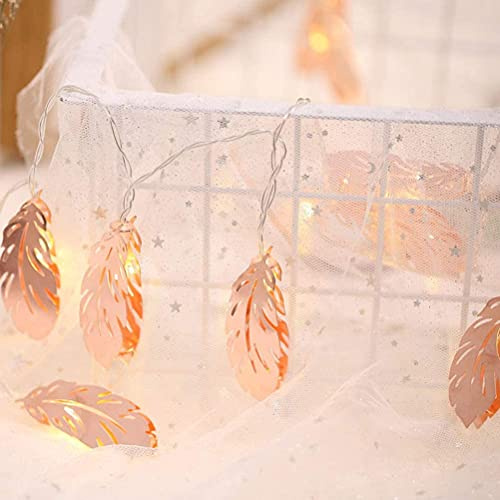 HULX Geometric String Lights, 3M 20LED Metal Fairy String Lights Geometric Rose Gold Metal Fairy Lights Battery Operated Fairy Lights (Leaves)