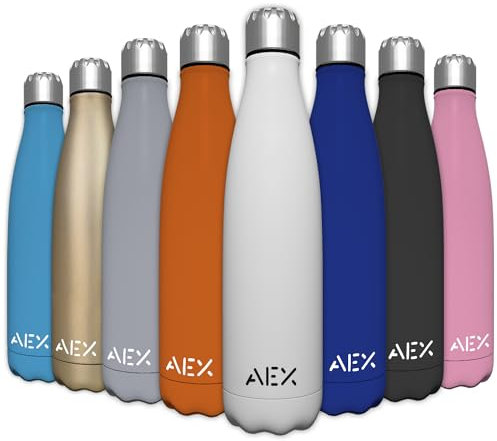 AEX Stainless Steel Water Bottle | Double Walled Vacuum Flask Water Bottle | Hot Office Drink Water Bottle | Cold Sports Drink Water Bottle | Reusable Water Bottle | 1000ml White Matt Water Bottle