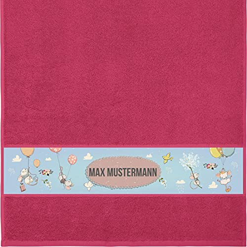 Manutextur Handtuch mit Namen - personalisiert - Motiv Mäuse 1 - viele Farben & Motive - Dusch-Handtuch - Fuchsia - Größe 50x100 cm - persönliches Geschenk mit Wunsch-Motiv und Wunsch-Name