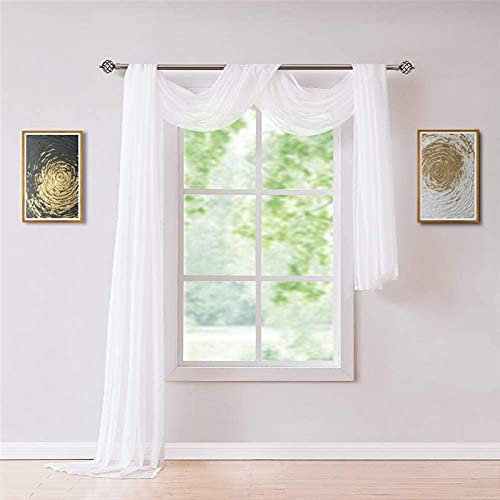 Yaland Deko Einfarbige Gardinen Querbehang Freihanddeko aus transparentem Voile Dekoschals Vorhang für Schlafzimmer Hochzeit Himmelbett Wohnzimmer Hochzeit Weiß Länge 100cm 1 Stück