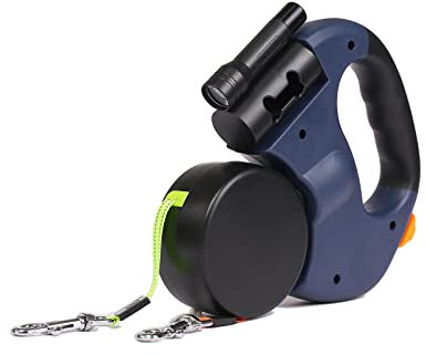Galatée Correa para Perros Retráctil, Correa para Perros Extensible 3m con Linterna Led, Cuerda De Tracción Telescópica Doble para Perros Pequeños y Medianos De Menos De 20 Kg(Gris Oscuro)
