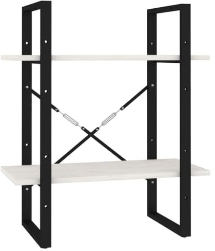 vidaXL Massivholz Kiefer Bücherregal 2 Fächer Industriestil Standregal Wandregal Bürorregal Aktenregal Regal Mehrzweckregal Weiß 60x30x70cm