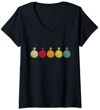 Damen Retro Uhr 60er 70er 80er Uhr Sammeln Uhren Uhrensammler T-Shirt mit V-Ausschnitt