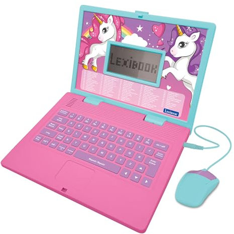 LEXIBOOK, Unicornio, Ordenador Educativo y bilingüe en INGLÉS/ESPAÑOL, Juguete para niños con 124 Actividades para Aprender, Jugar y Escuchar música, Rosa, JC598UNIi2