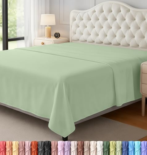 Utopia Bedding Flat Sheet - Soft Brushed Microfiber Fabric - Shrinkage & Fade Resistant Top Sheet - Easy Care - 1 Flat Sheet Only (King, Sage)