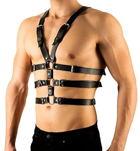 Limmion Herren Brustgeschirr aus PU Leder Fetisch Punk Brustgurt Gothic Geschirr Herren Brust Hosenträger Body Bondage Brustgeschirr Sexy Nachtshow-Kostüm Gurt Schultergurt Rückhaltegurt für Männer