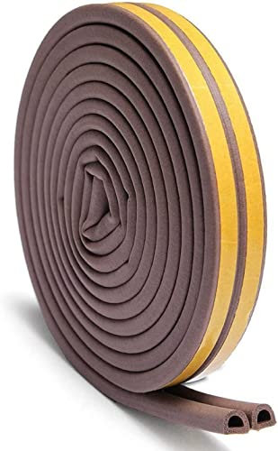 Draught Excluder Tape for Door Window Self Adhesive Foam Tape Insulation Strip Weather Stripping Type D 9mm X 6mm X 3 Meters, 2 Seals Total 6M Brown