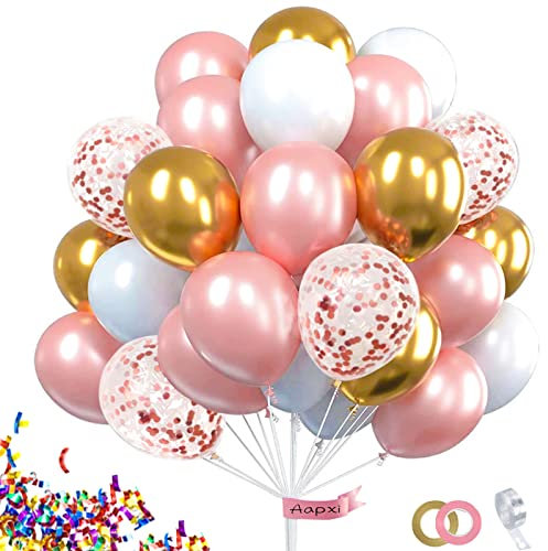 Aapxi 60 Stück Luftballons in Rosa, Weiß und Gold, Baby Pink Gold Party Luftballons Set für Mädchen Babyparty Geburtstag Prinzessin Party Dekorationen
