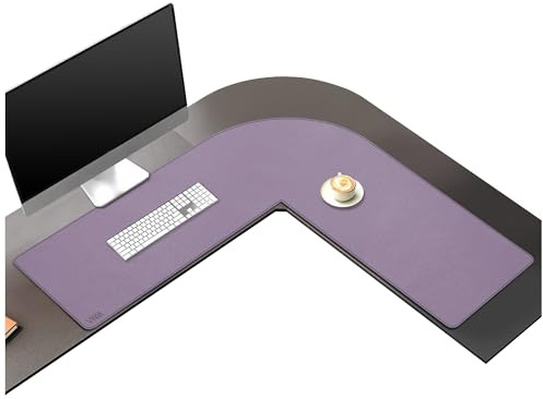 Vyaaa L Shaped Desk Mat, (39.4+ 39.4) x 13 PU Leather Corner Desk Mat, Reversible L-Shape Desk mat, XL Gaming Mouse Pad for Computer, Gaming, Writing, Home and Office (Light Purple)