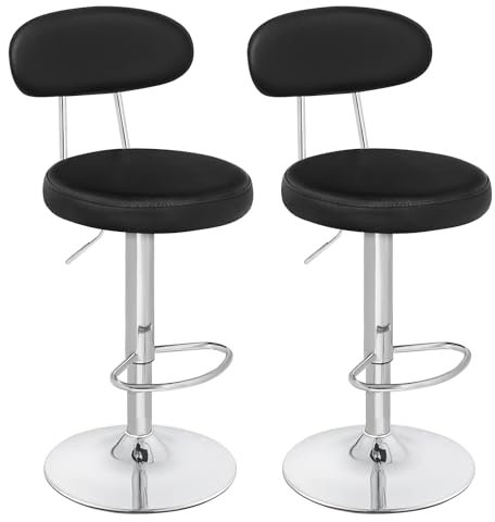 HOOBRO Barhocker 2er Set, höhenverstellbare Barhocker aus Kunstleder, 360° drehbare Küchenhocker mit Rückenlehne und Fußstütze, Schaumstoffsitz, Schwarz ESB33BYP201