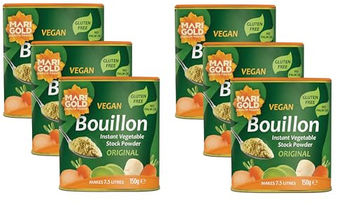 Marigold Vegetable Bouillon Powder, 150g (Pack of 6) – Instant Vegan Stock powder, Natural Ingredients, No Artificial Additives – Ideal for Soups, Stews & Sauces.