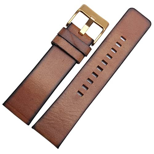 SBOJI 22 mm 24 mm 28 mm Lederarmband Uhrenarmband passend für Diesel Uhrenarmband (Farbe: Braun-goldene Schnalle, Größe: 22 mm), 22 mm, Bambus