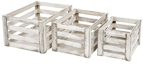 Ensemble de 3 caisses en Bois Panier de Rangement Bouteilles Fruits décoration Style Vintage Blanc Vieilli 04_0002982
