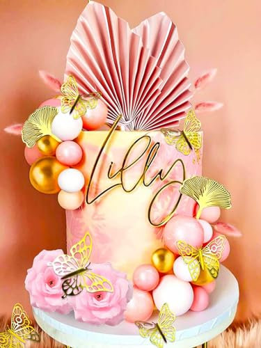 JeVenis 42 PCS Rose Gold Cake Decoration Pink Rose Cake Topper Butterfly Palm Leaves Pink Balls Cake Decoration for Wedding Bridal Shower Birthday, Colour4