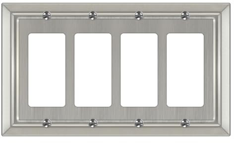 Dyekou Metal Wall Plate for Electrical Outlets, Decorative Brushed Nickel Switch Plates Outlet Cover, Light Switch Cover Plate, 4-Gang Wall Plates (Quad Decorator, 1 Pack)