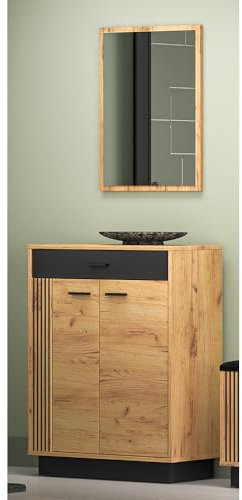 Lomadox Garderoben Dielen Flur Kommode mit Spiegel in Gold Craft Eiche