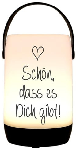WB wohn trends LED-Laterne Touch-Funktion & Akku, Schön DASS es Dich gibt, schwarz 19x11,5cm, mit Bügel 25cm, LED-Licht