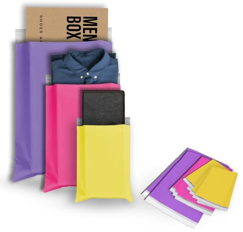 Infaby Enveloppe Plastique Expédition (45 Pcs) - Emballage Colis Vinted Épaisse de 110 Microns - 3 Tailles en 3 Couleurs (Violet, Rose, Jaune) - Enveloppes Résistantes aux Déchirures