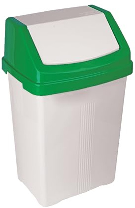 JMS we create smile Plastic Swing Lid Bins Recycle Waste Dust Bin 8/25 /50 L Home Kitchen Office (Green & White Swing Lid, 50 Litre)