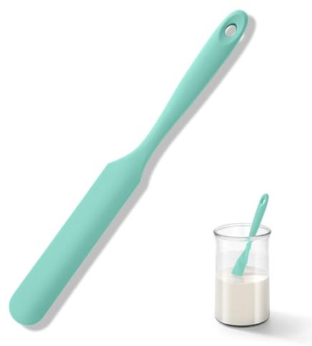 U-Taste Silicone Jar Spatula: 315℃ Heat Resistant Flexible Rubber Jar Scraper with Long and Slim Handle for Scraping Sauces Batters, Stirring Sourdough Starters, Fits for Small Containers (Aqua Sky)
