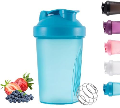 Protein Shaker Bottle, Shaker with Stainless Steel Mixing Ball, BPA- and DEHP-free, Dishwasher Safe, Leakproof Flip On Lid, Black, 400 ml(Blue)