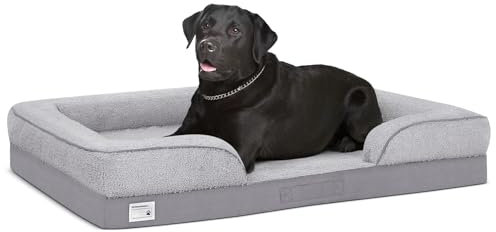 Reerooh Orthopädisches Hundebett Extra Grosse Hunde, Waschbarer Hundekorb mit rutschfestem Boden, Wasserdicht Hundekissen mit U-förmiger Nackenrolle, Hundesofa für Auto Käfig, Grau, 107x81x17cm
