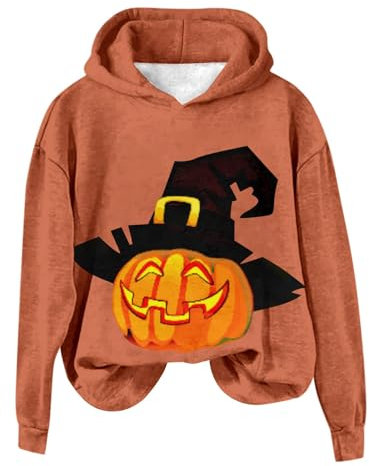 Halloween Kapuzenpullover Damen mit Rundhalsausschnitt Pulli Mode Clothes Outdoor Hoodie Kawaii Streetwear Elegante Outfit Rundhals Tunika Sweat Langarmshirt Halloween Sweatshirt Damen