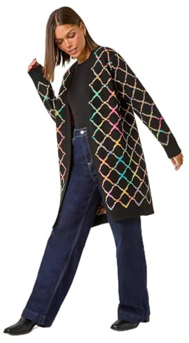 Roman Originals Women Cardigan - Ladies Longline Coatigan Tassel Open Front Cardi Winter Autumn Casual Textured Edge to Edge Yarn Patterned Comfy Work Going Out - Multi - Size 20