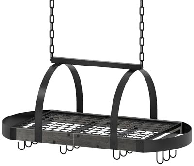 CHOEZON Hanging Pot Rack, Pot Hanger for Kitchen, Ceiling Mounted Pot Holder, Cookware Organizer with 12 S-Shaped Hooks, for Pot, Pan Storage, Space-Saving, Charcoal Black and Black TPR08BCC1