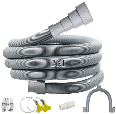 Quanerba Kit Manguera Desagüe 1m/2m/3m Extensible, Universal para Lavadoras+Lavavajillas - Incluye Adaptadores/Abrazaderas, Alta Resistencia, Fácil Instalación (2M)