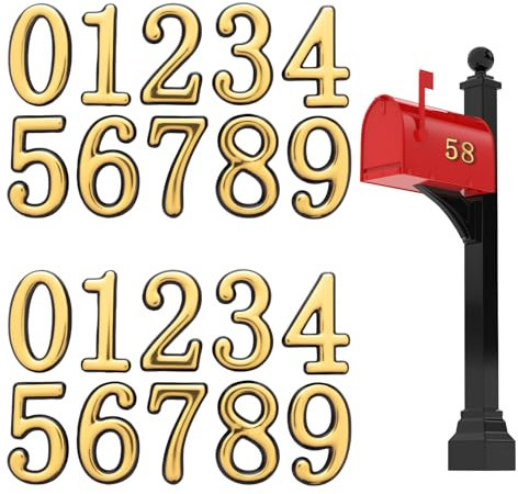Lot de 20 numéros de boîte aux lettres réfléchissants de 0 à 9 pour l'extérieur, 5,1 cm, autocollants avec onglets adhésifs pour maison, appartement, bureau, boîte aux lettres