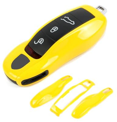 EULIMBQS Couverture clé de Case pour Porsche Macan Cayenne 718, Porte-clés de la Voiture de Voiture pour Porsche Cayman Panamera 911 Boxster (Racing Yellow)