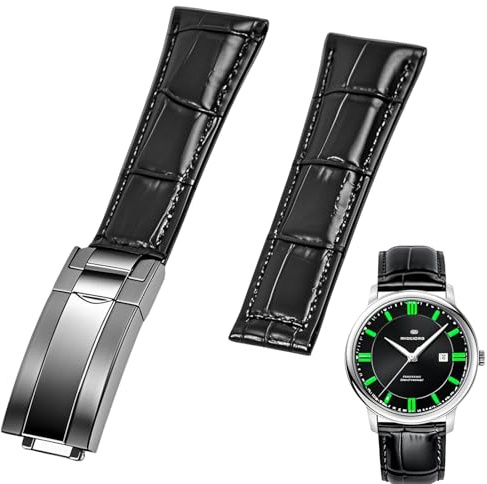 Juntan Uhrenarmband 20mm aus Leder für Damen und Herren, Hochwertiges Kalbsleder Echtes lederarmband, Ersatzarmbänder mit Oyster Perpetual Faltschließe