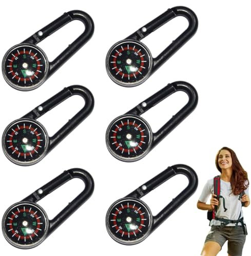 YAPKOLV 6 Stück Kompass Karabiner, Kompass mit Karabinerhaken, Mini Kompass Keychain, Kompass Schlüsselanhänger für Ferienlager Outdoor Camping Wanderung Zubehör