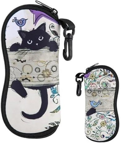 Leseogye Custodia per occhiali da vista, morbida custodia protettiva per occhiali da donna, con cerniera, per donne e ragazze, custodia per occhiali da sole con clip con stampa di gatti, Verde, Taglia