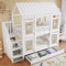 Merax Etagenbett 90x200cm, Kinderbett Hochbett mit Stauraum Treppe & Schubladen, Hausbett mit Dach & Fenster, Platzsparendes Stockbett mit Lattenrost & Rausfallschutz, Jugendbett, Ohne Matratze, Weiß