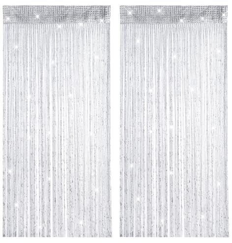 2 Piezas Cortina de Hilos para Puerta, Cortina Puerta Exterior, Purpurina Panel Cortina Cadena, Separador de Ambientes y Antimosquitos, Lavable, Decoración de Puertasy Ventanas (100 x 200 cm, Gris)