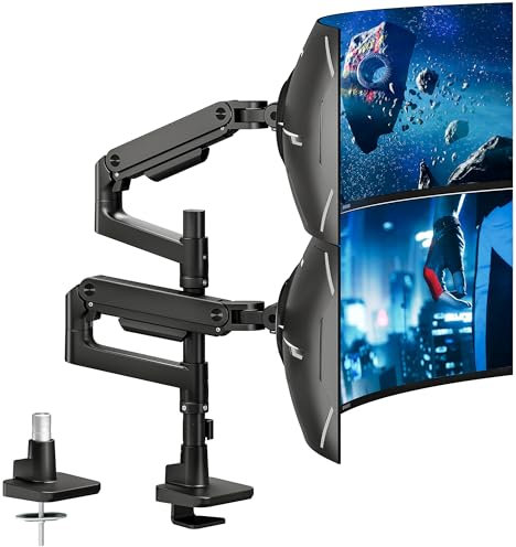 ARES WING Dual Monitor Arm for 17 to 49 Flat and Curved Screens, Ergonomic Gas Spring Gaming Arm Stand with Cable Management, Tilt, Swivel, Rotation, Support Up to 44lbs, VESA 75/100 mm