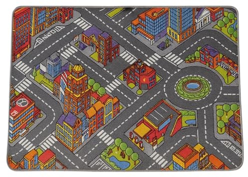 Internethandel Pfordt Spielteppich Straße Big City, 140x200 cm, Teppich Kinderzimmer aus Polyamid, Kinderteppich mit Vlies Rücken