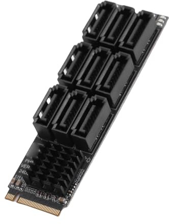 CCYLEZ M.2 Bis 9 Port SATA Adapter, NVMe PCIe-Expansionskarte mit Wärmekühlung für Chia Mining & NAS Build, 6Gbit/s SATA III Controller