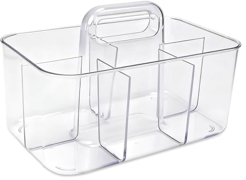 Stackable Clear Caddy Organiser Acrylic Desk Storage Caddy with Handle | Art Organiser Pen Pencil Holder Craft Caddy with 5 Slots for Cosmetics Bathroom Office School Supplies Dorm Shower Caddy