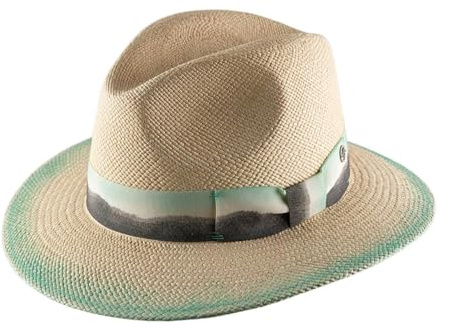 Maison Berblanc - Authentique Chapeau Panama, tressage Traditionnel en Équateur Large Bord, Homme ou Femme Nilo - Taille 59 cm - Turquoise