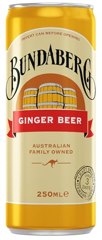 Bundaberg Ginger Beer Craft Brewed Soft Drink, 24 Pack, 250ml Cans | Naturally brewed over 3 days using real ginger root for an authentic spicy kick.