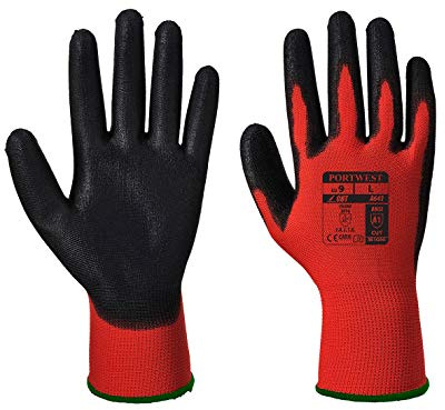 Portwest A641 PU-SCHAUM-HANDSCHUH Abriebfest Schnittfest 13 Gauge Polyester | Rot/Schwarz, 2XL, EN 388, EN ISO 21420 Fingerfertigkeit 5, Hohe Fingerfertigkeit, Bau, Atmungsaktiv
